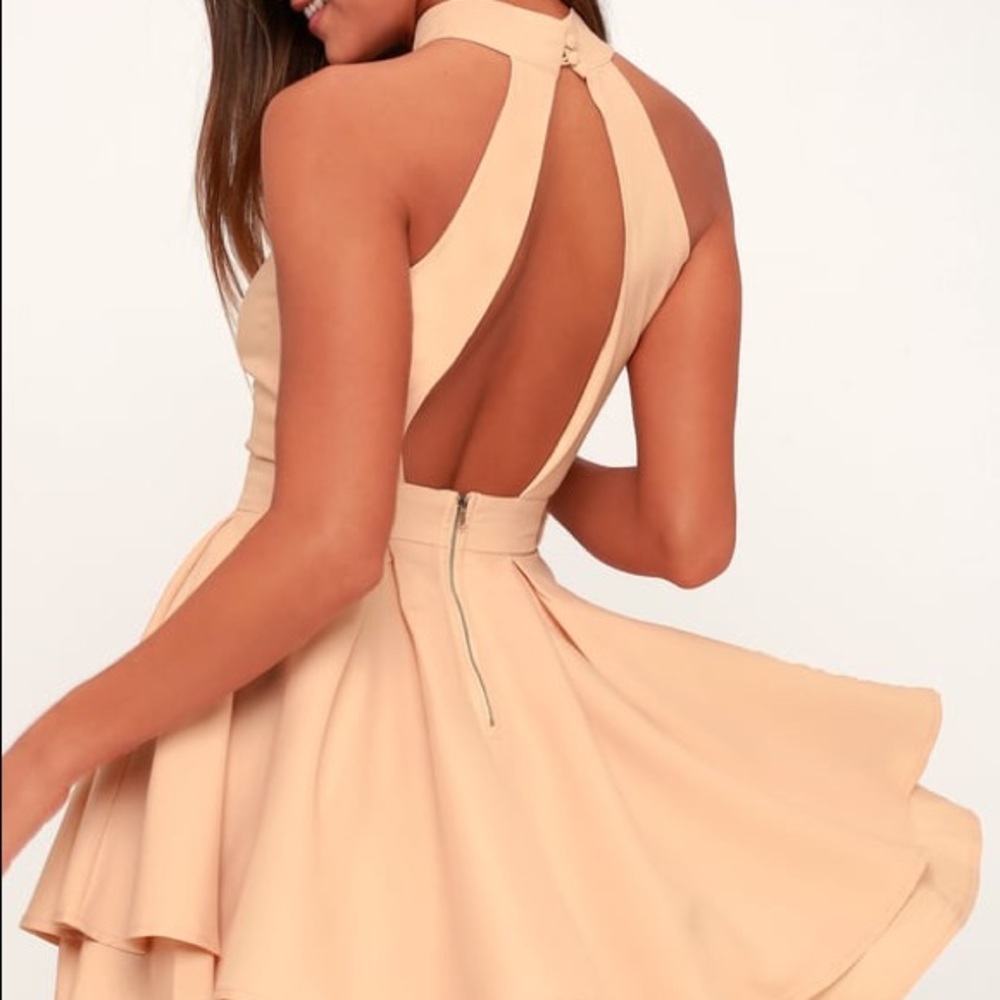 LuLus Dress Rehearsal Peach Skater Dress